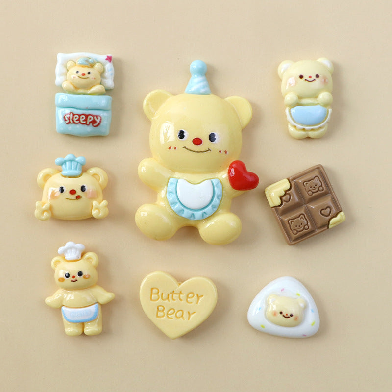 Resin lacquer yellow bear set phone case bear hair accessory hole shoe buckle cup sticker DY accessories Secondary image