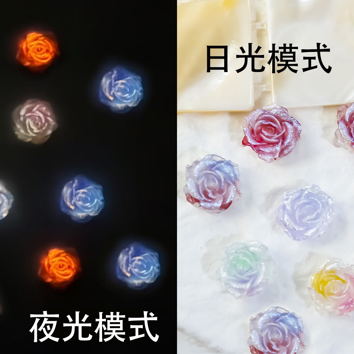 Luminous translucent rainbow gradient rose flower DIY nail art accessories and small nail decorations Secondary image