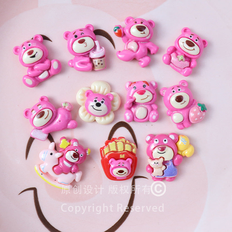 Rose Red Strawberry Bear Cartoon Cute Keychain Material Hairpin Headwear Patch Department Store Apparel Resin Accessories Secondary image