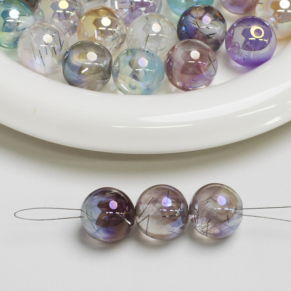 -16 Cloudy Electroplated Fine Shimmer Resin Beads with Through Hole, Loose Beads for DIY Bracelet Jewelry Accessories Secondary image