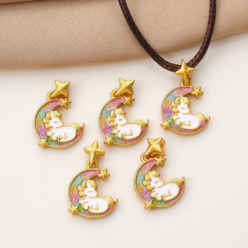 Gold-plated oil-drip colorful horse pendant for the zodiac year of the horse, DIY handmade jewelry for bracelets and necklaces Secondary image