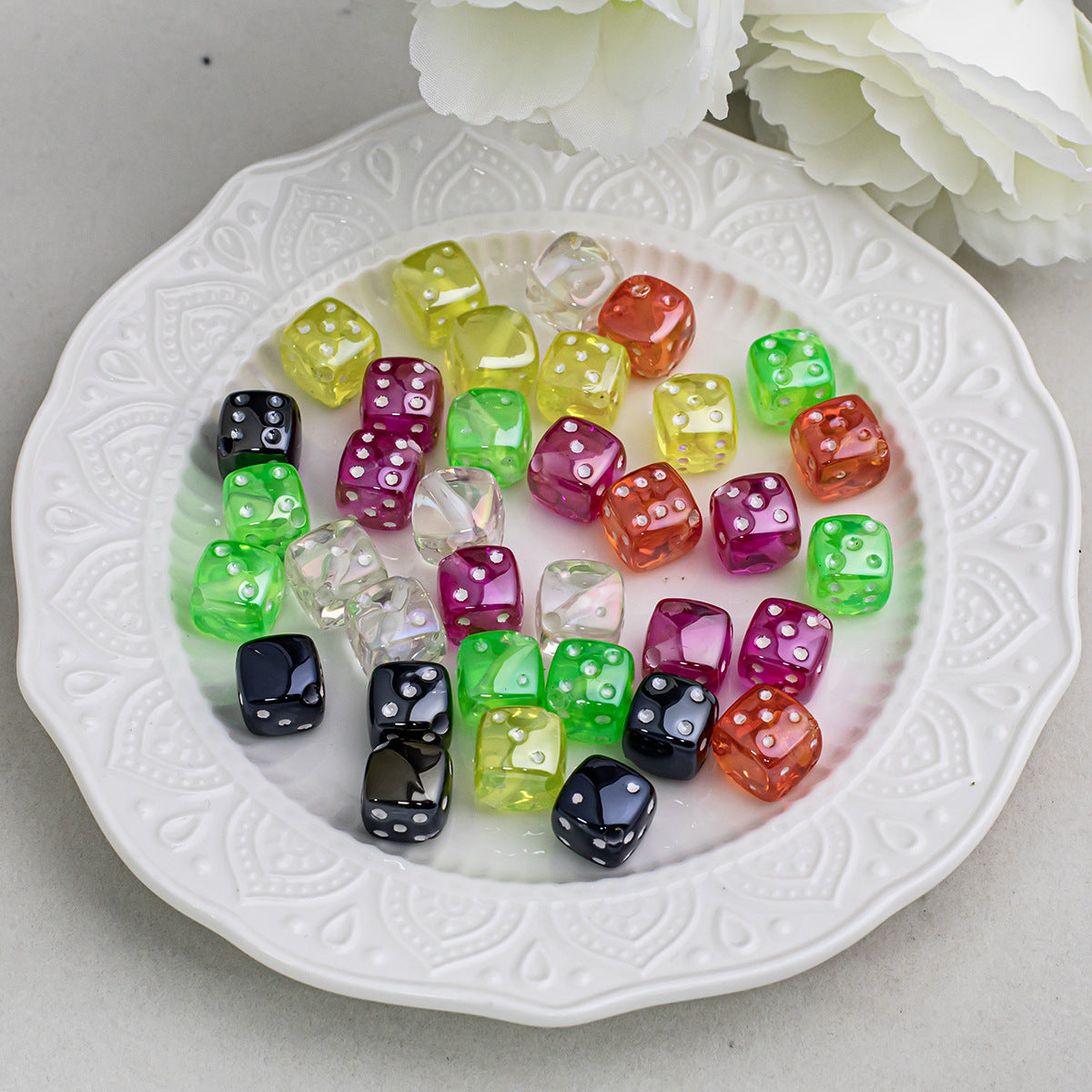 Transparent dice electroplated resin beveled hole loose beads for DIY handmade phone chains, bracelets, and accessories Secondary image