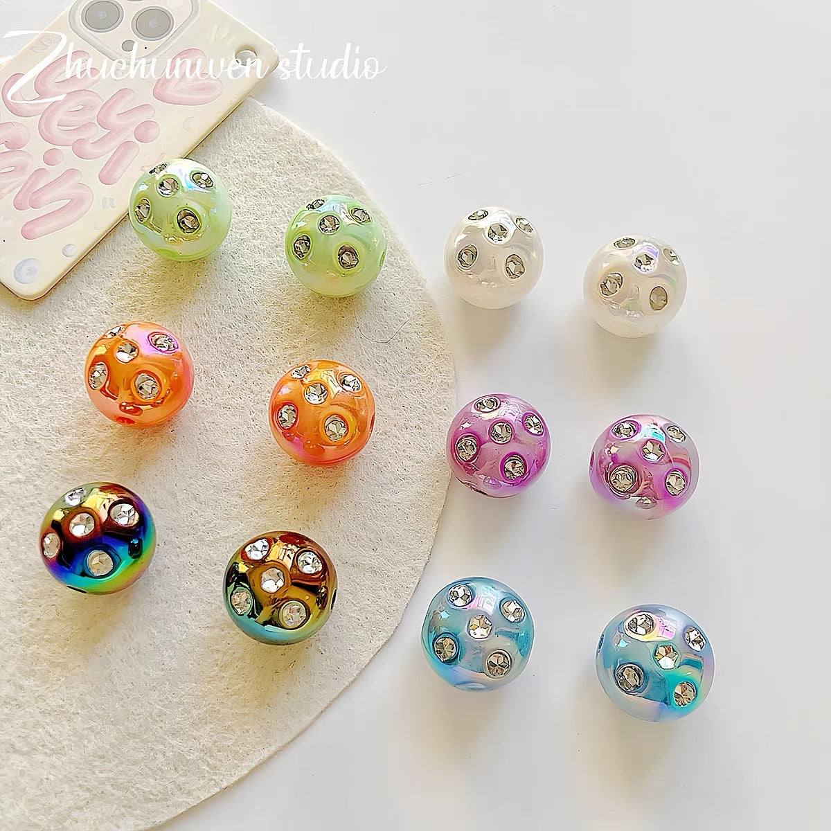 16mm color-coated UV heavy-duty rhinestone straight-hole round beads DIY handmade beading materials for necklaces, bracelets, and phone chains Secondary image