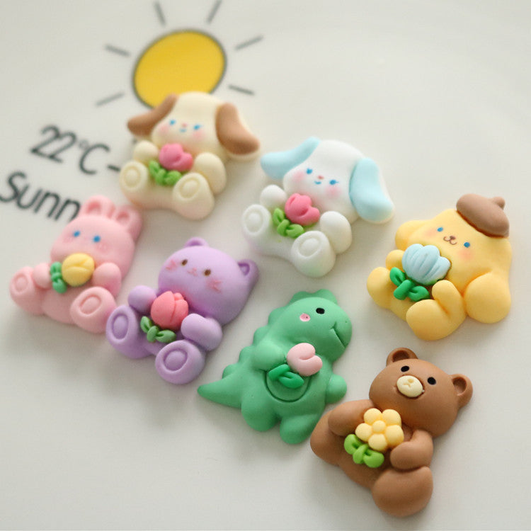 Cartoon bear holding flowers, DIY cream glue for making phone cases, hair clips, and resin accessories Secondary image