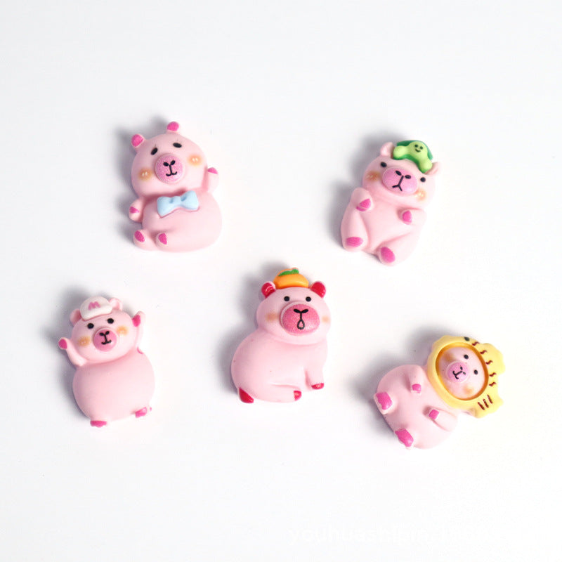 Cartoon cute pink capybara DIY accessories, cream glue mixable resin ornament components Secondary image