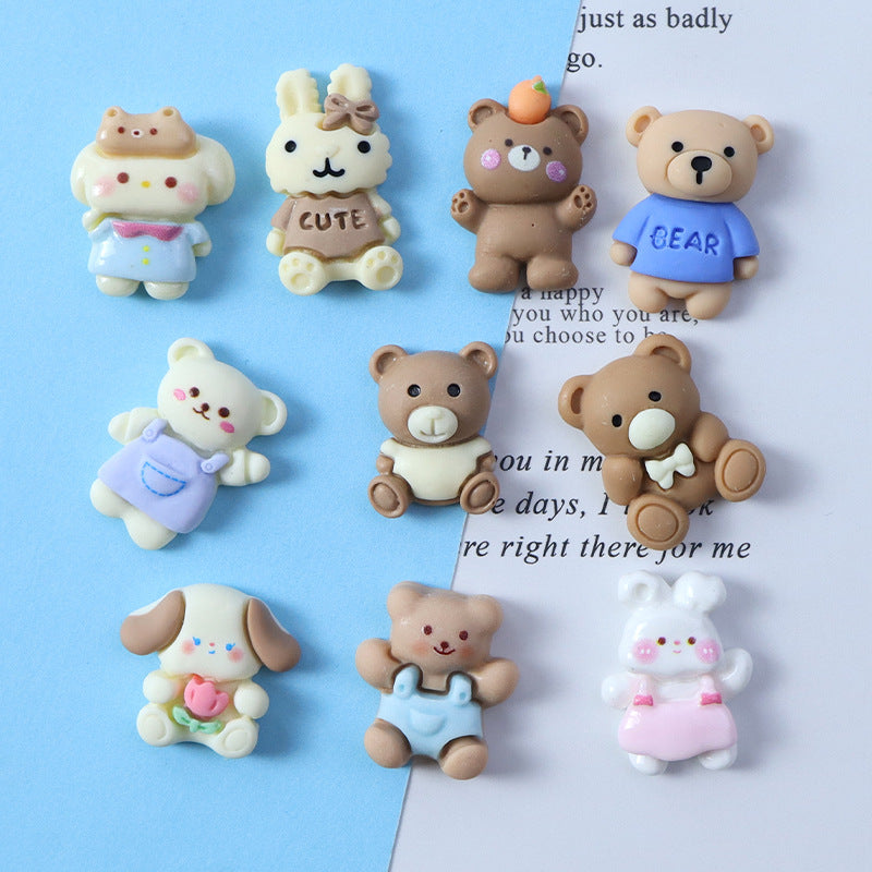 Best-selling cartoon animal series: rabbit, bear, flower-holding dog, DIY resin accessories, cream glue phone case stand Secondary image