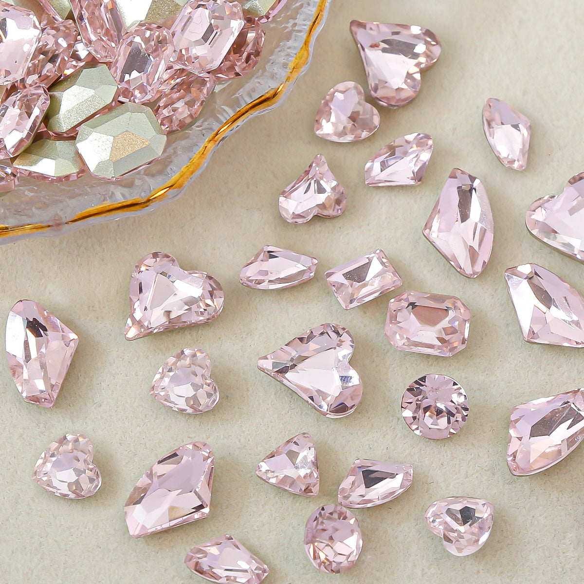 K9 pink nail art crystal rhinestones, various sizes, irregular heart-shaped, pointed-bottom, super shiny heart-shaped nail decorations Secondary image