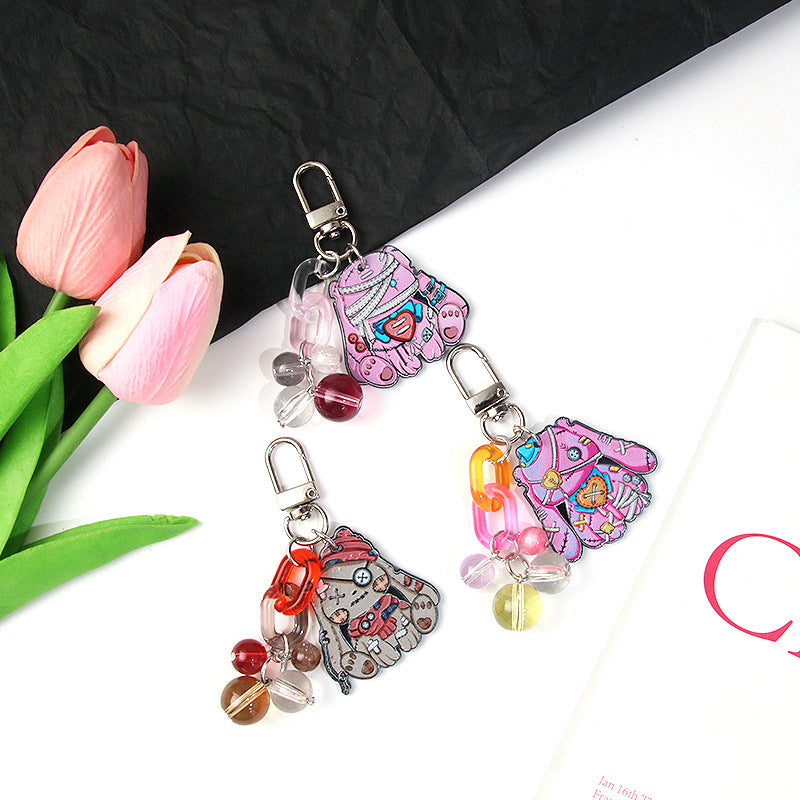 New Cartoon Rabbit Pendant diy Jewelry pendant double-sided embossed keychain handmade beaded keychain Secondary image