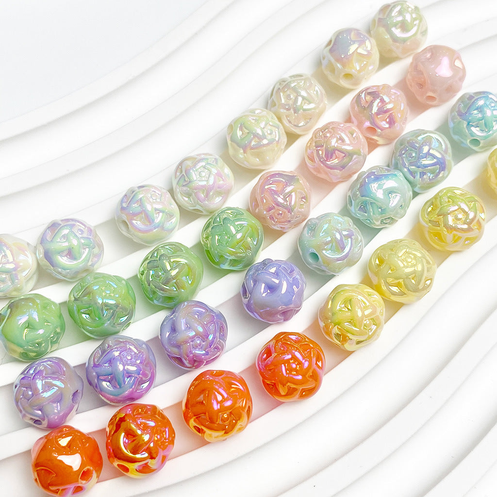 Solid Color UV Colorful Yarn Flower Ball DIY Bracelet Beading Material Straight Hole Beads Pentagram Loose Beads Jewelry Accessories Secondary image