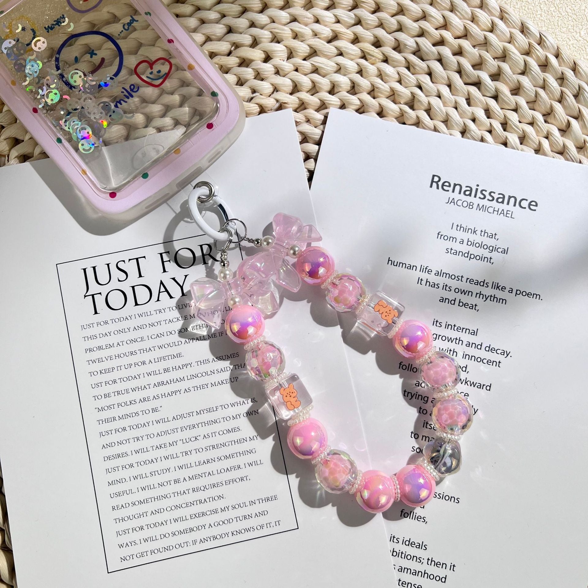 Acrylic bow and bead mobile phone chain keychain pendant DIY bag accessory in a fashionable and simple style Secondary image
