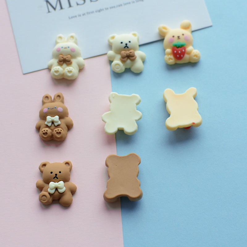 Mocha-colored and milk tea-colored bear and rabbit resin accessories for phone cases, hair accessories, and cups DIY Secondary image