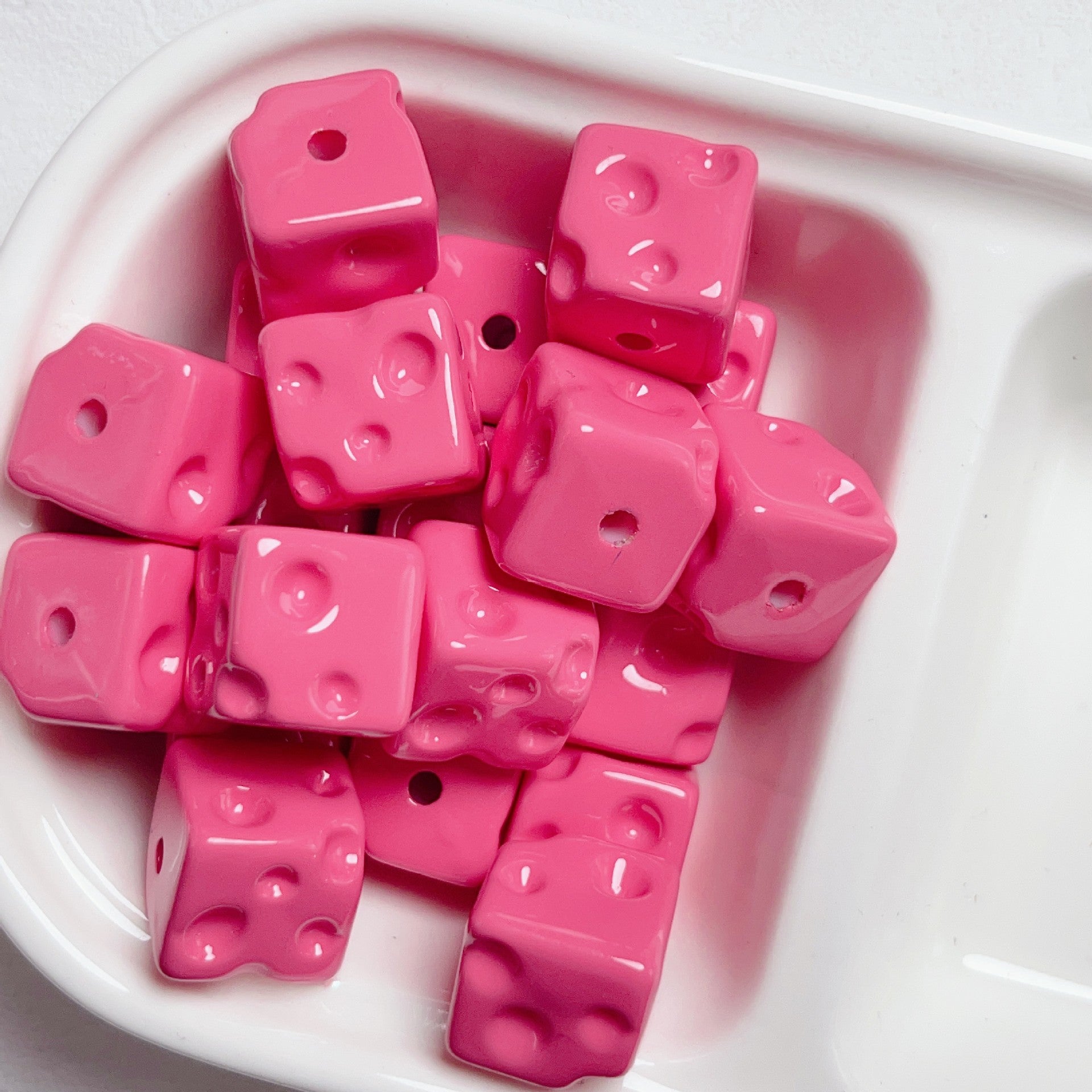 Popular dopamine-colored lacquered cheese cube large-hole beads DIY phone chain material accessories high-end Secondary image
