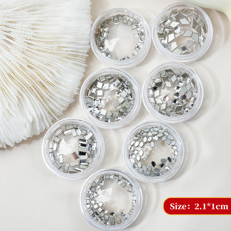 Nail art accessories small round bottle European and American hollow glass rectangular oval diamond-shaped mini flat-bottomed rhinestones for nail decoration Secondary image