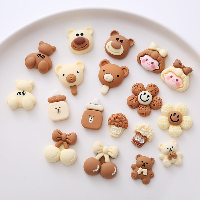 Milk tea color accessories DIY cream glue phone case beauty materials girl's head cherry miu bear Secondary image