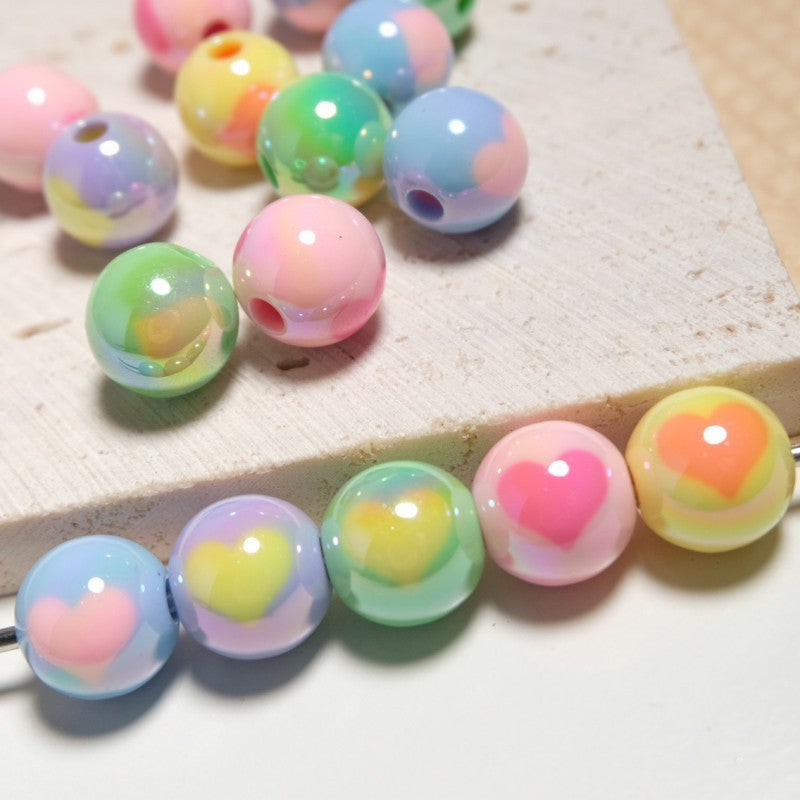 16mm glossy cream two-tone heart-shaped straight-hole round beads DIY phone chain keychain beading material accessories Secondary image
