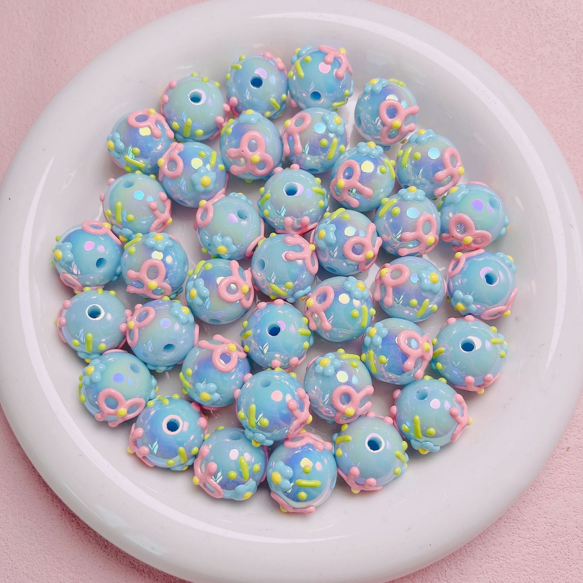 Cute three-dimensional hand-painted bead bow with straight hole round beads for DIY phone chains, keychains, and accessory materials Secondary image