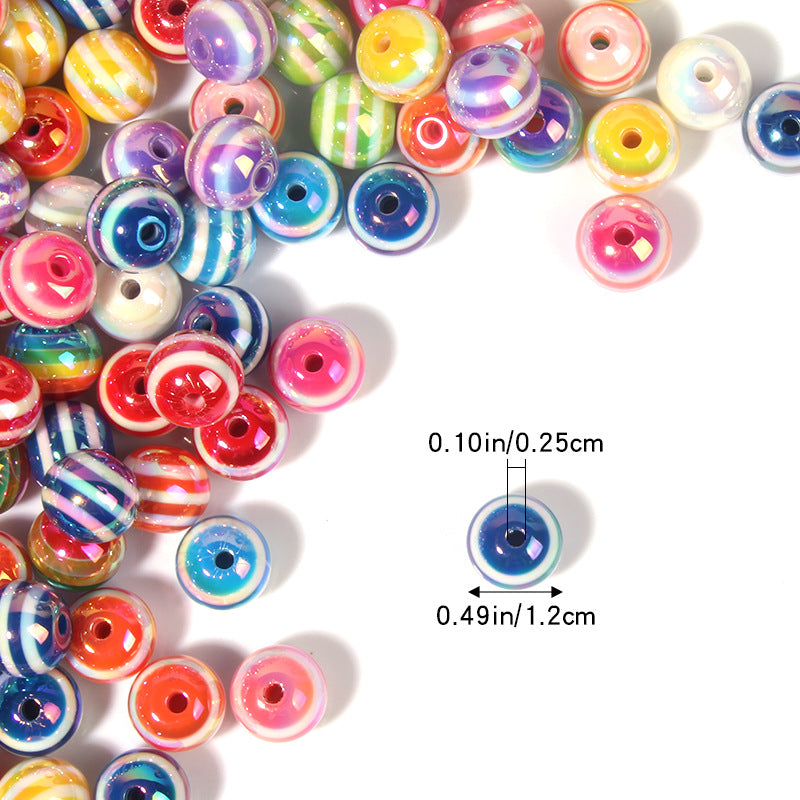 mm resin striped glossy colored round beads DIY handmade beading phone chain bracelet necklace loose bead accessories Secondary image