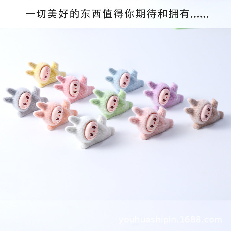 In-stock factory labub popular flocked rabbit cute plush toy car decoration DIY Secondary image