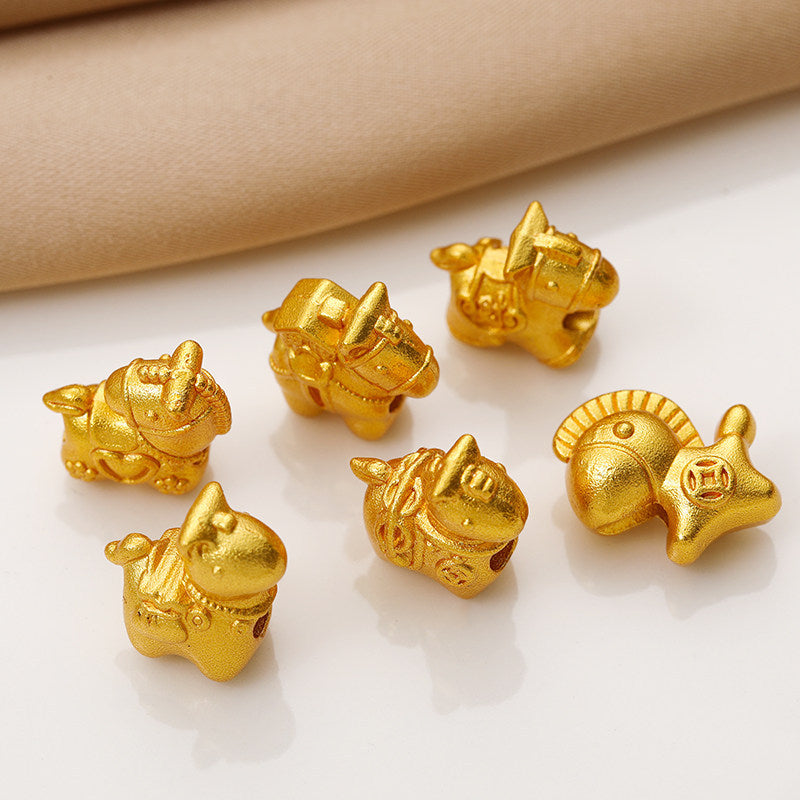 Gold-plated small horse bead with through-hole, large-hole accessory for DIY handmade beaded bracelets and wristbands Secondary image