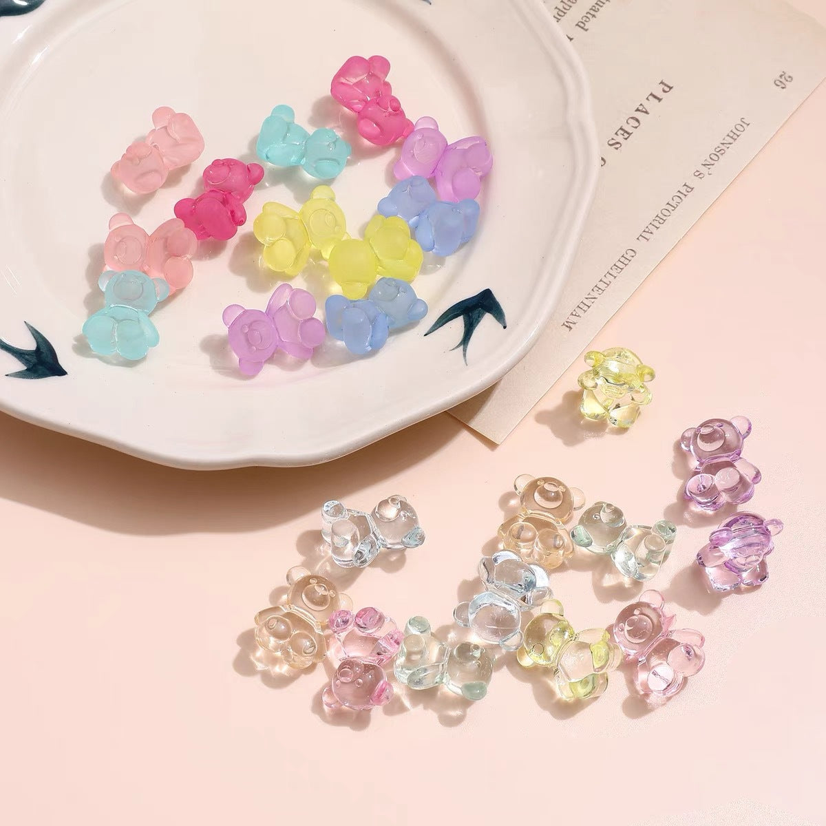 Acrylic colorful transparent frosted bear beads with horizontal holes for DIY handmade hair accessories, bracelets, and necklace accessories materials Secondary image