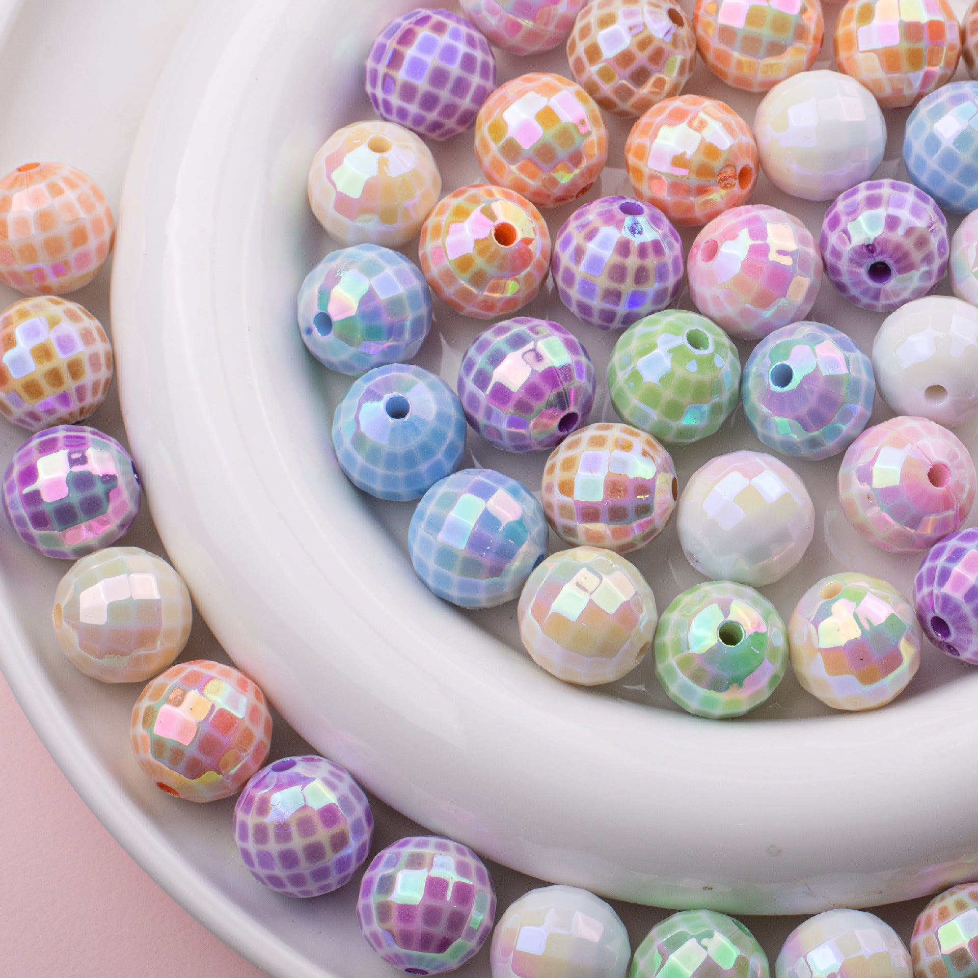 Acrylic UV-coated colorful faceted globe beads with straight holes for DIY phone chains, keychains, and beading accessories Secondary image