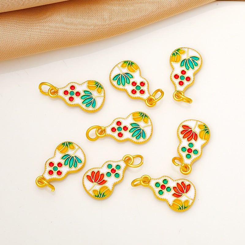 Gold-plated enamel gourd pendant with the character "Fu" and rabbit motif, DIY handmade beaded hanging decoration materials Secondary image
