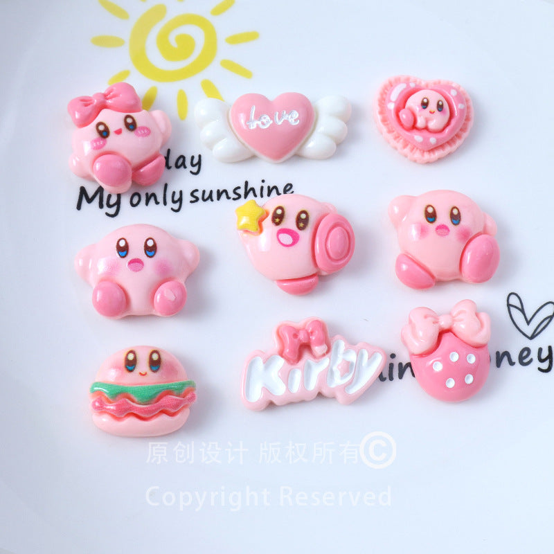 Pink Kirby Strawberry Heart Burger Resin Accessories DIY Cream Glue Phone Case Decorations Hair Clips Secondary image