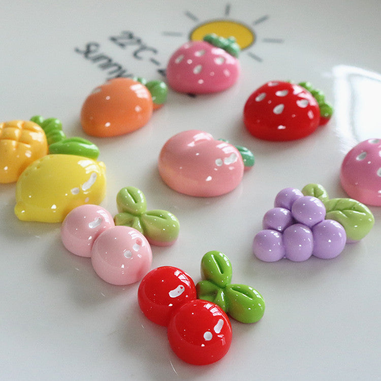 Glossy fruit pieces: strawberries, lemons, grapes, peaches. Resin fruit DIY accessories for handmade hair clips Secondary image