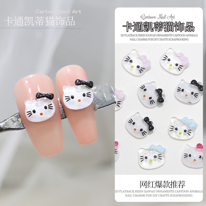 Cartoon Mini Cat Nail Art Accessories Hello Kitty Cat Head Black Kitty Resin Wearable Nail Decorations Secondary image