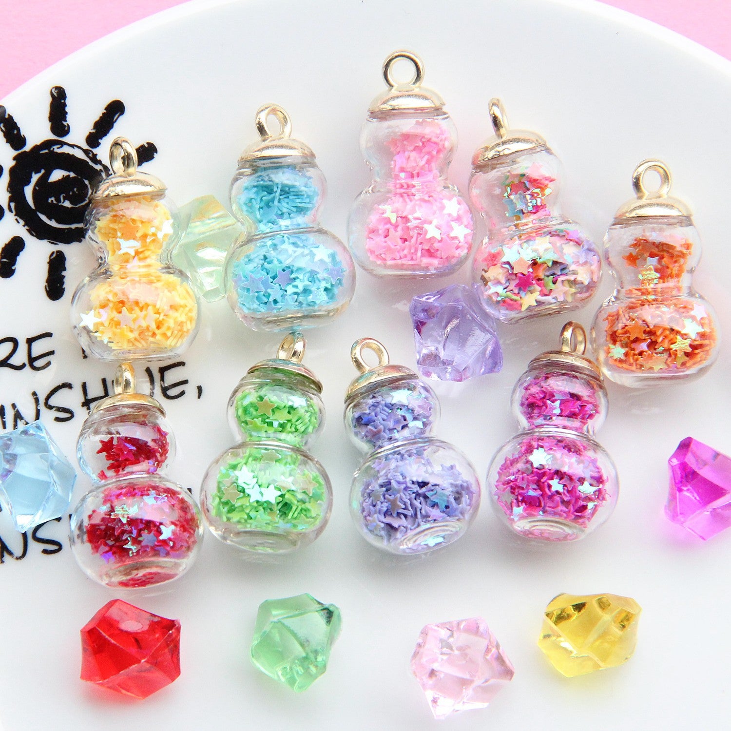 Gourd-shaped glass ball pendant Crystal glass ball pentagram pendant hair accessory earrings diy Ornament Accessories Secondary image