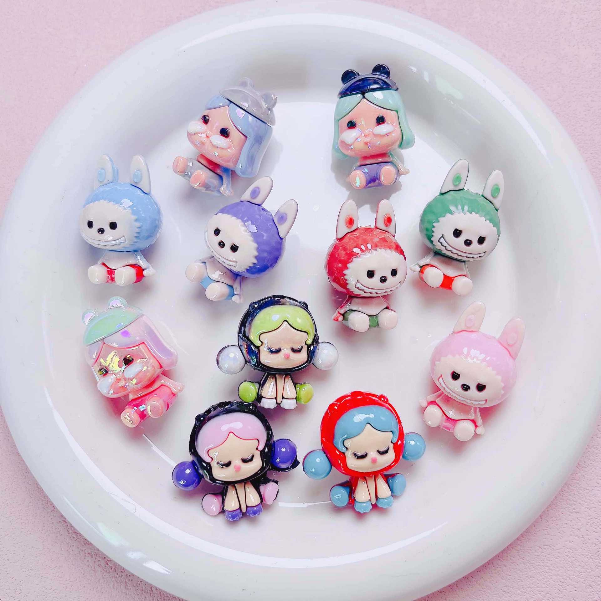 UV-coated colorful cartoon sitting figure Bubble Mart cute beads with straight holes DIY phone chain material accessories Secondary image