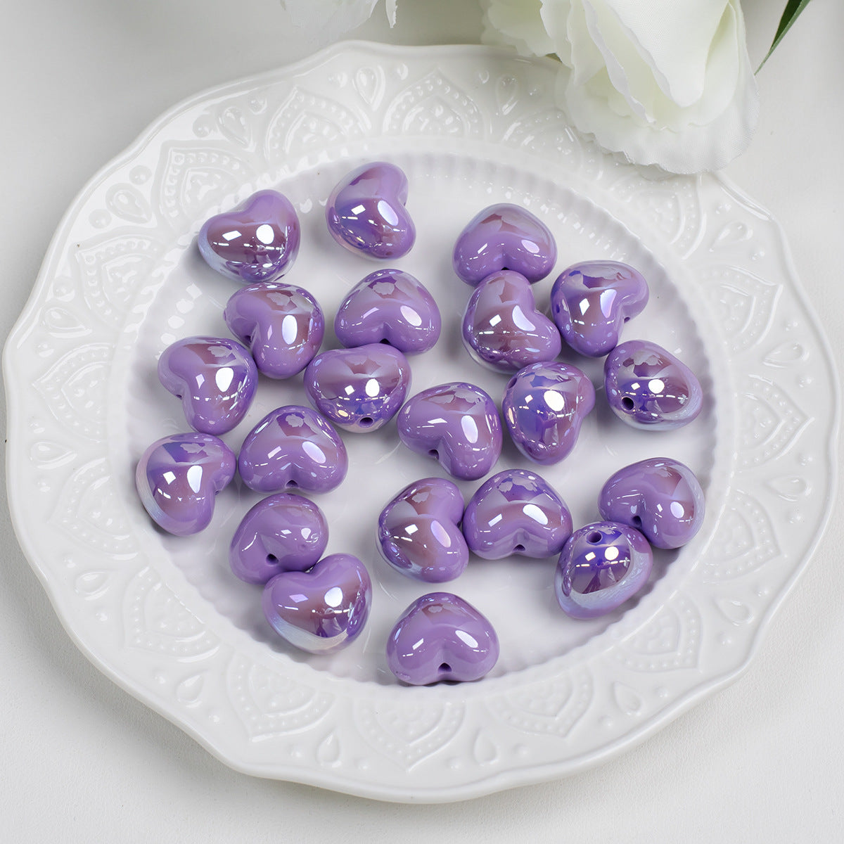 k20-k26 Colorful Heart-Shaped Acrylic Electroplated Straight Hole Loose Beads for DIY Handmade Bracelet Jewelry Accessories Secondary image