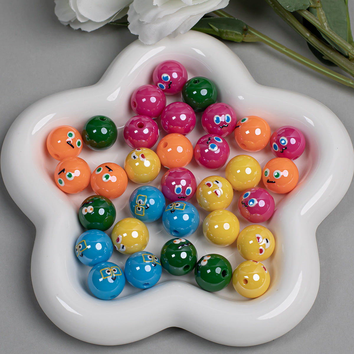 16mm Colorful Printed Emoji Acrylic Electroplated Through-Hole Loose Beads DIY Bracelet Accessories Secondary image