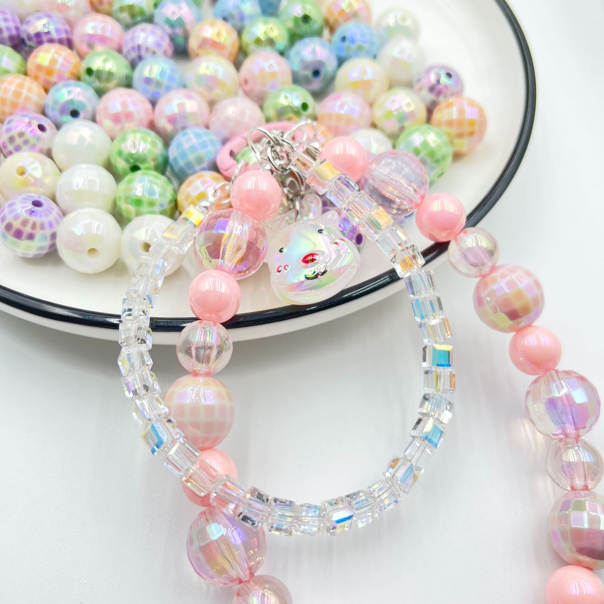 UV-coated colorful acrylic grid beads, disco beads, DIY phone chains, car hanging keychains, beading materials, and accessory components Secondary image