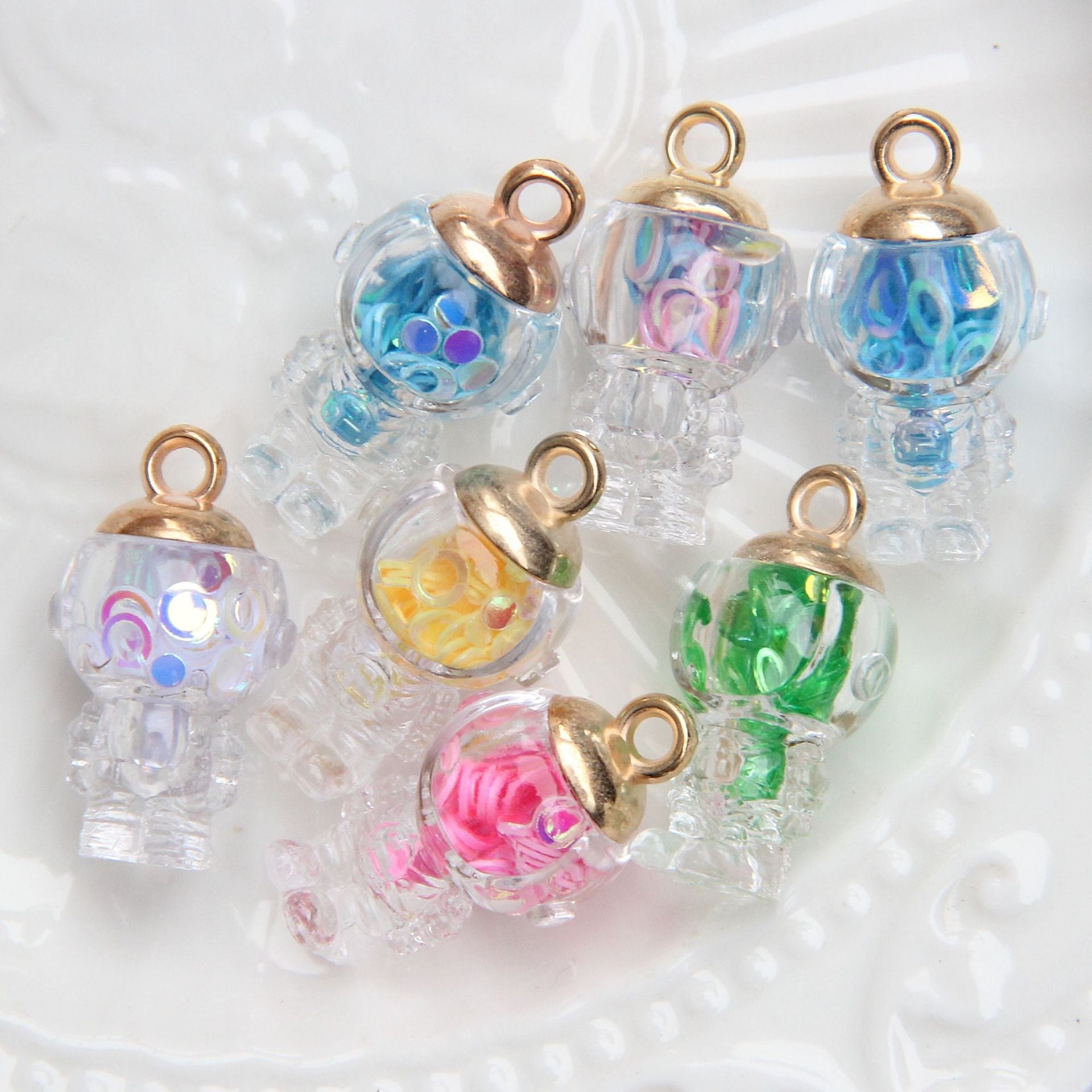 Water drop glass ball pendant wholesale transparent astronaut glass pendant hanging ornament with flowing sand and sequin beads DIY Beaded Secondary image