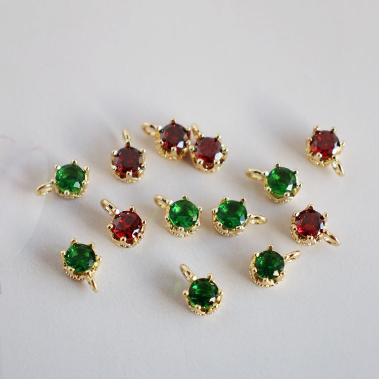 Real gold-plated color-preserving emerald ruby colored zircon pendant DIY handmade beaded earrings bracelet Secondary image