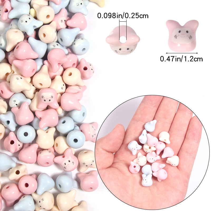 Acrylic light-colored hand-painted cartoon cat smiley face beads with vertical holes, loose beads for DIY bracelet accessories Secondary image