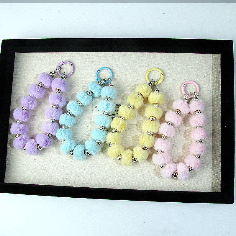 New autumn and winter plush ball bead pendant silver spacer beads simple phone chain bag accessory fashion keychain Secondary image