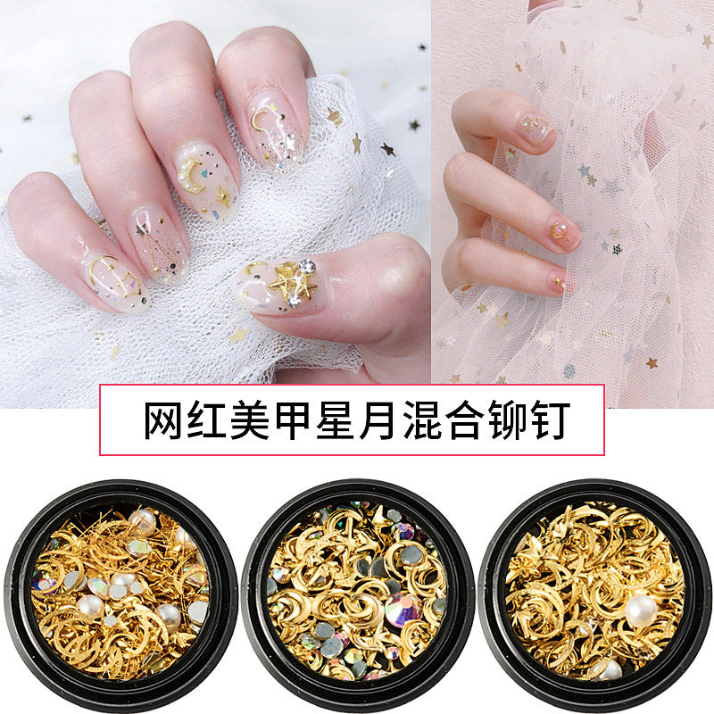 Nail art star and moon accessories mixed box set, popular copper round studs, sequins, and nail rhinestone decorations Secondary image