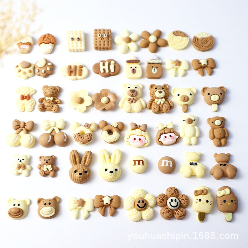 Trendy beige-toned accessories and DIY cream glue phone case materials set for girls with cherry and Miu bear designs Secondary image