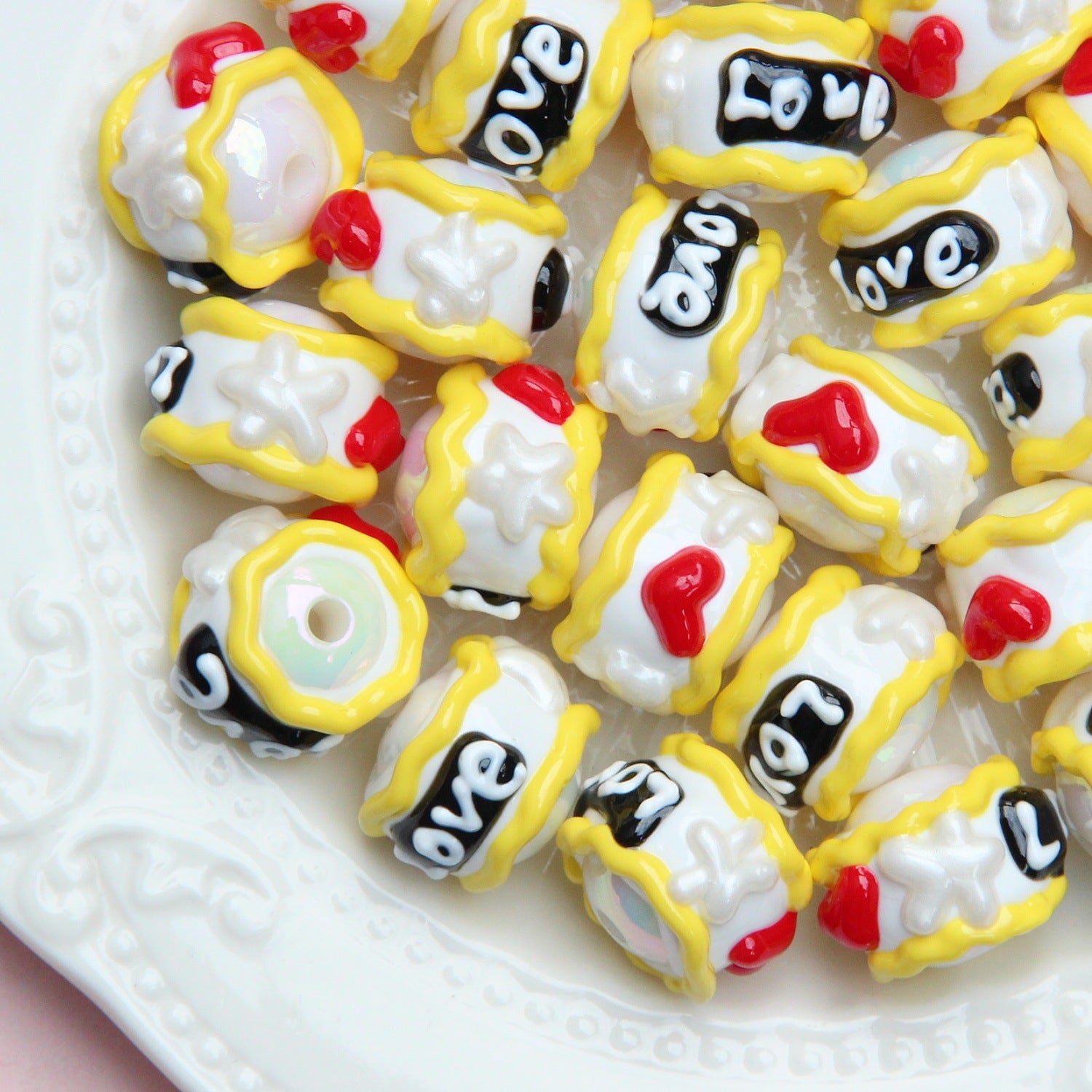 Cream-colored dopamine bracelet DIY materials, hand-painted beads, round beads, loose beads, beaded phone chain DIY Secondary image