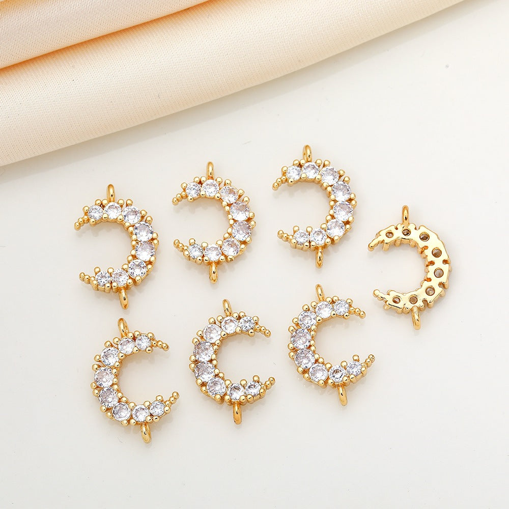 Real gold-plated color-retaining zircon moon pendant for handmade DIY bracelet double pendant moon link charm Secondary image