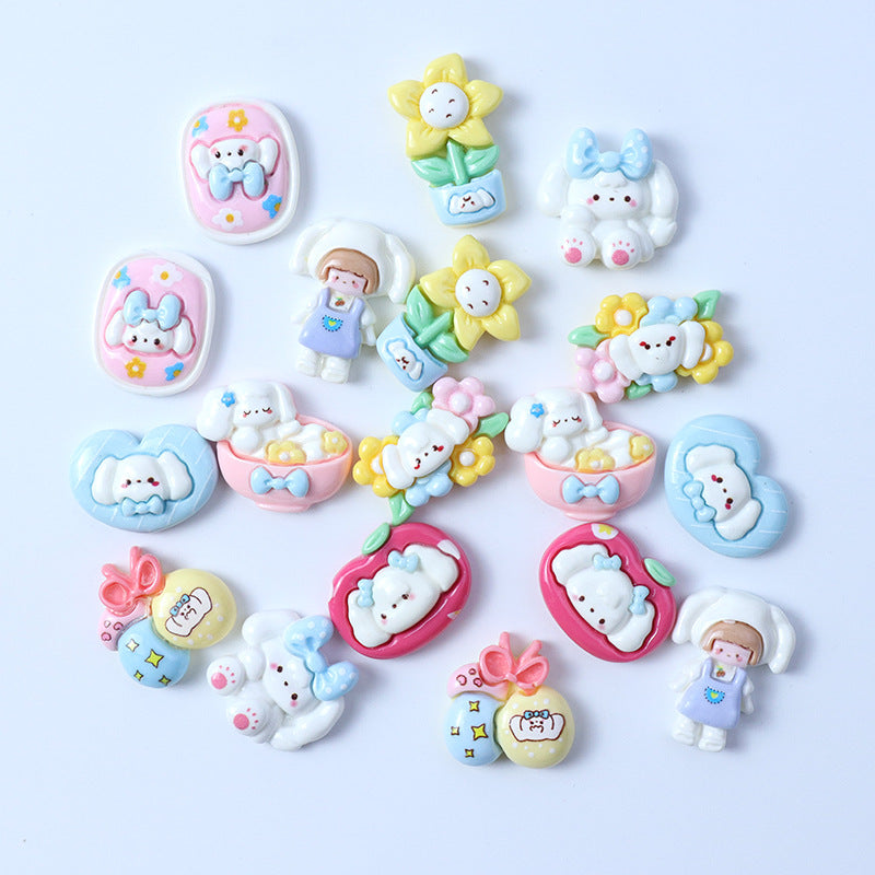 Cute and cheerful dog flower resin accessories, floral cream glue DIY hair ties, hair accessories, water cup and phone case stickers wholesale Secondary image