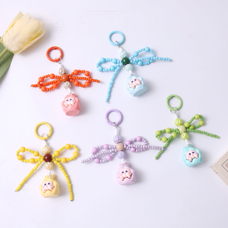 Cartoon bead bow keychain, cute colorful earphone case, chain bag pendant decoration, fresh style Secondary image