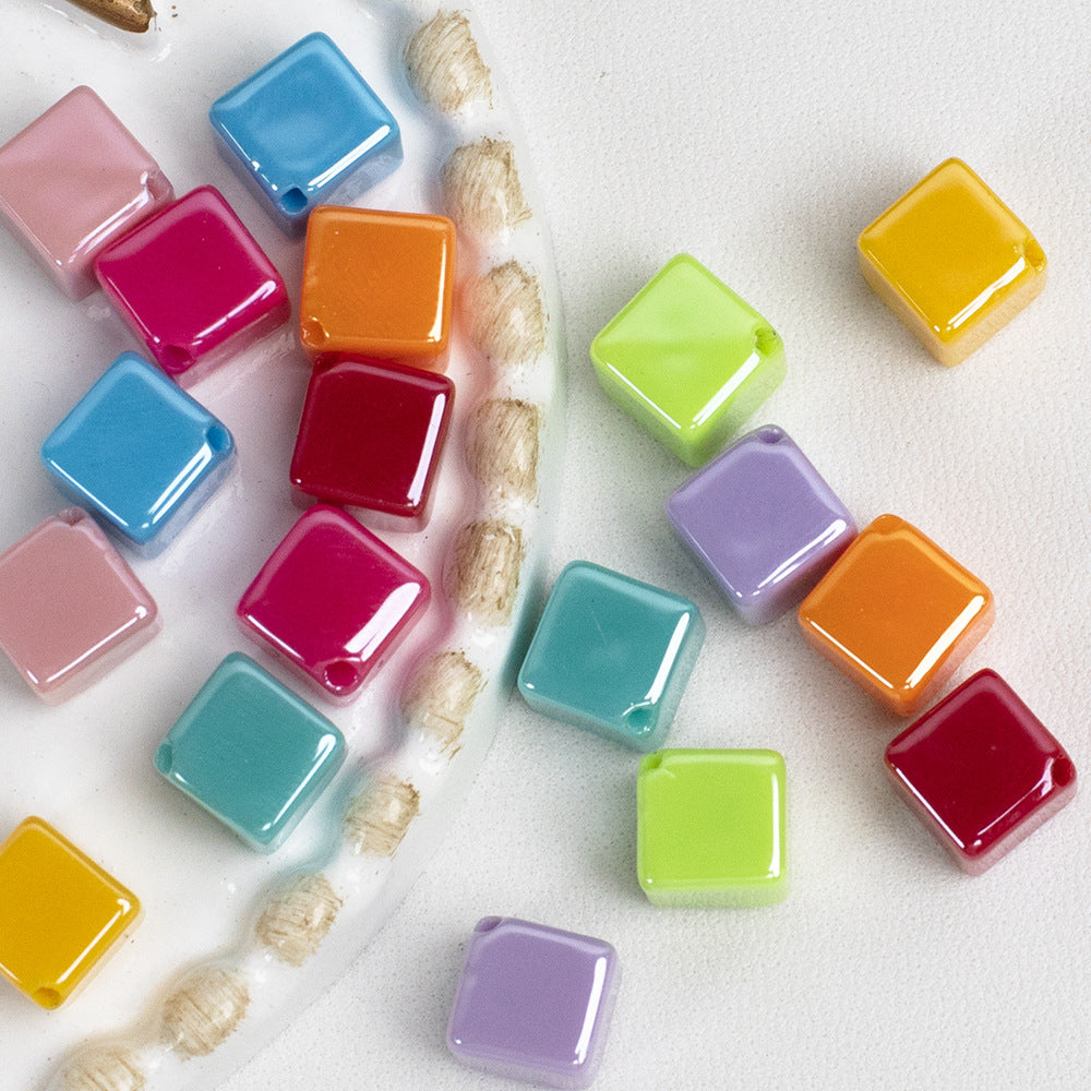 Colorful square electroplated acrylic beads with holes for DIY phone chains and accessories Secondary image
