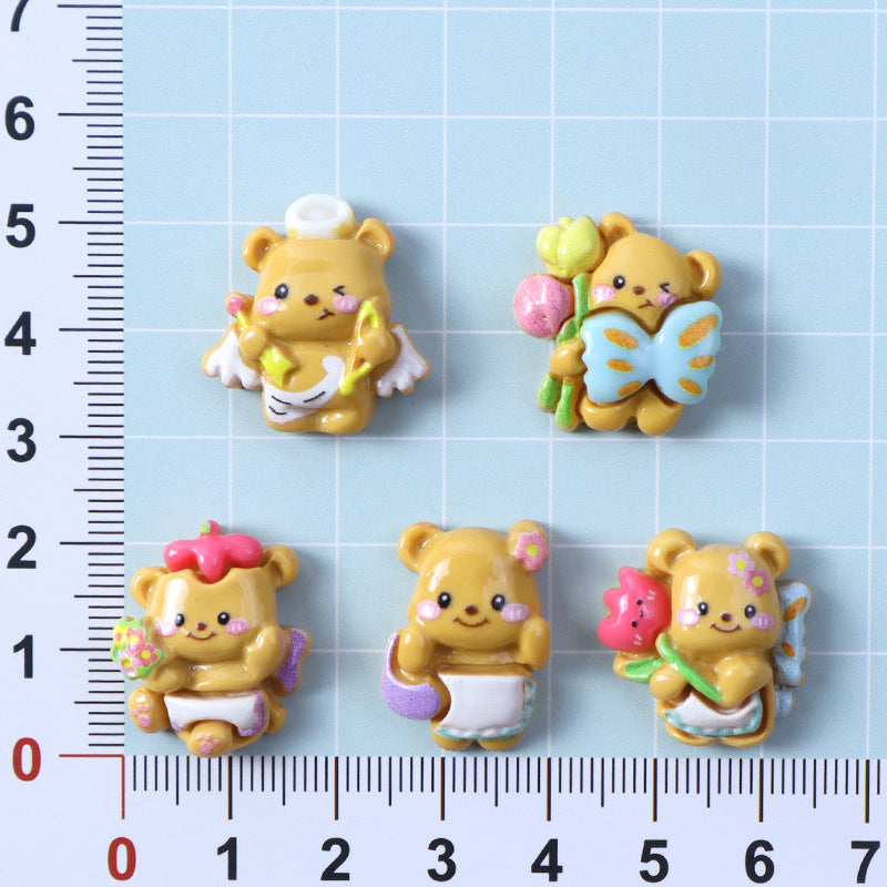 Cartoon glossy bear holding flowers DIY resin accessories for handmade hair clips, phone cases, water cups, and headwear Secondary image