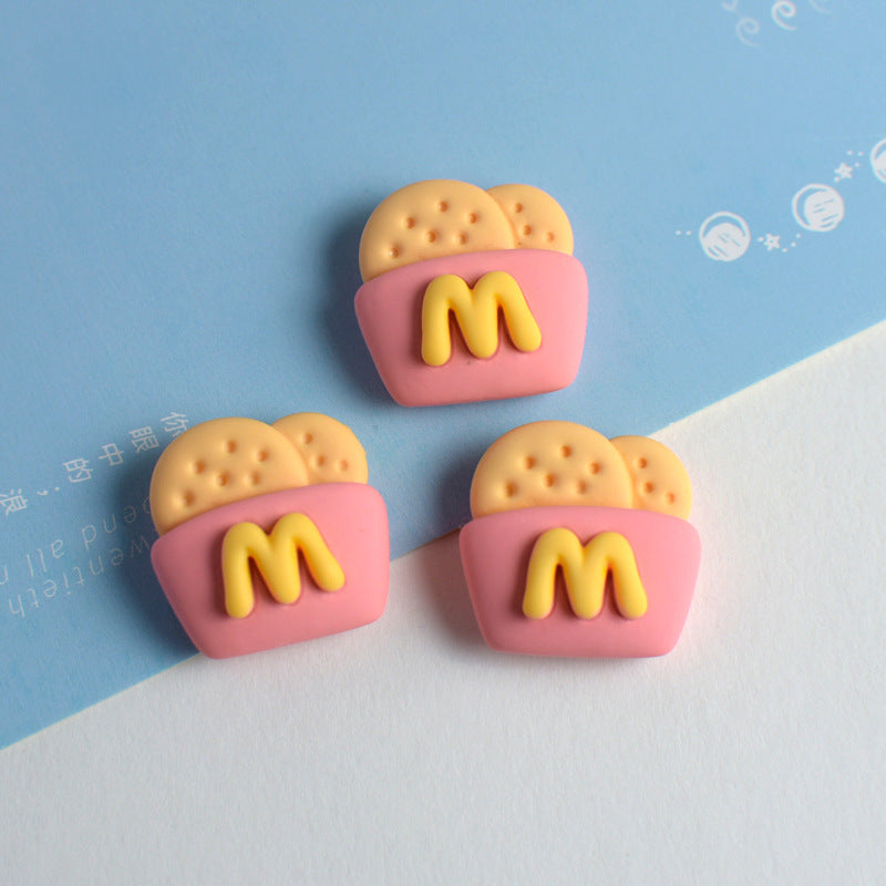 Cute fried egg, french fries, cookies, bread, realistic food toy resin accessories, hole shoe cream glue accessories Secondary image