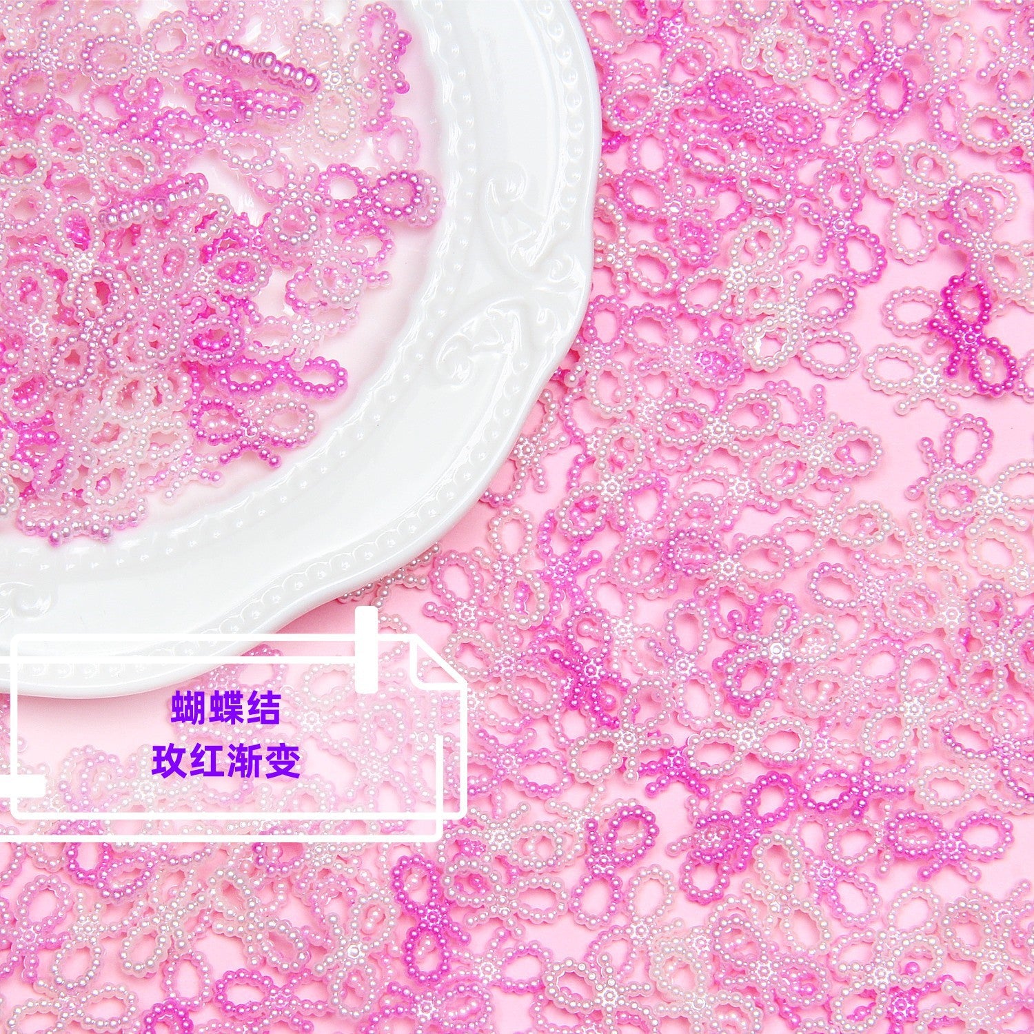 Dreamy Gradient ABS Pearl two-tone bow heart patch wholesale DIY Cream glue hair accessories and ornaments Secondary image