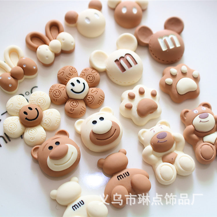 Milk tea color ears, smiley face, flower resin accessories, phone case, water cup patch materials, DIY jewelry accessories Secondary image