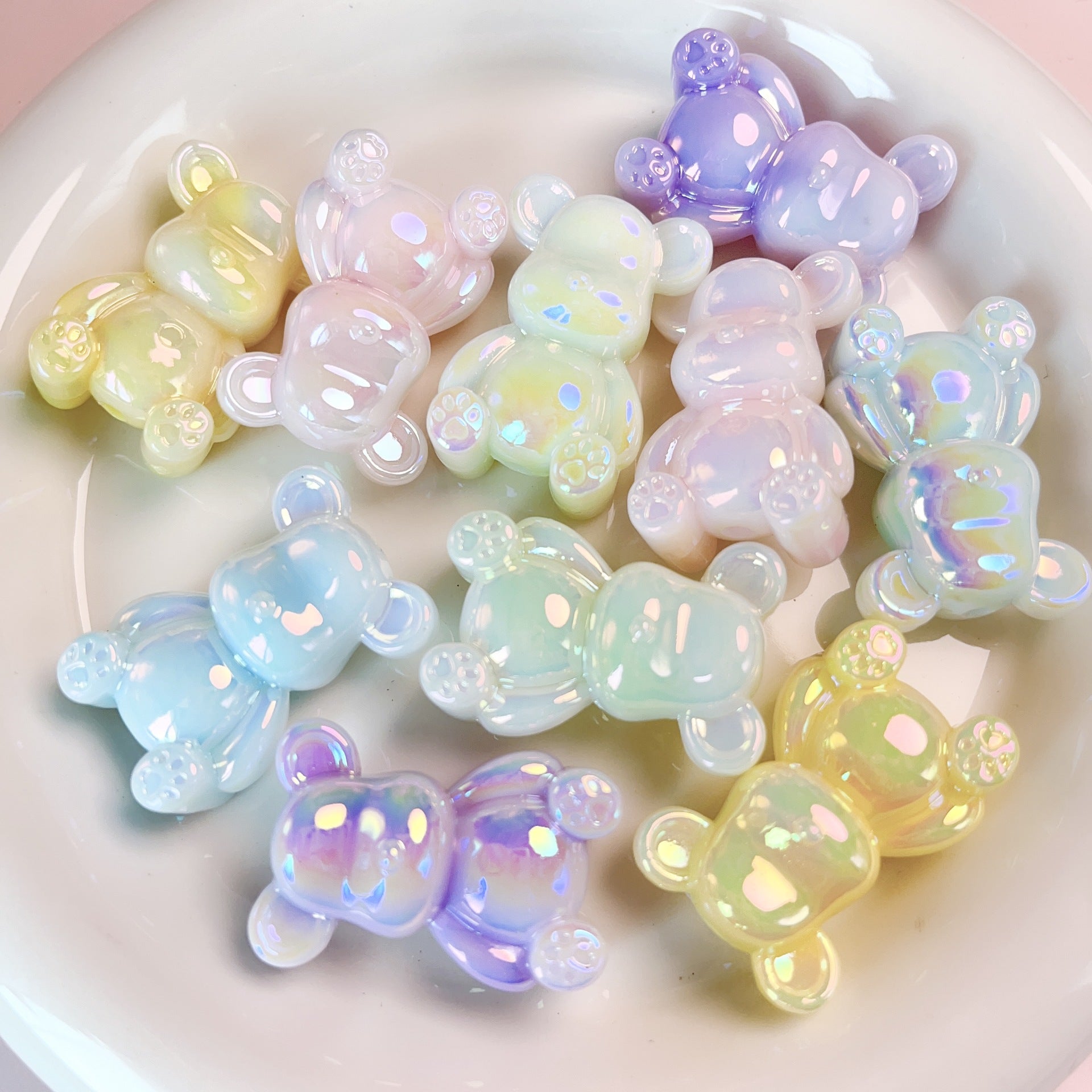 UV-coated cute bear two-tone gradient straight-hole beads DIY phone chain keychain accessory materials Secondary image